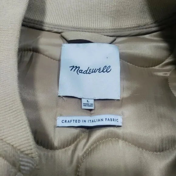 Madewell Italian Fabric Womens Large Quilted Oversized Bomber Jacket Matchstick - Picture 3 of 10